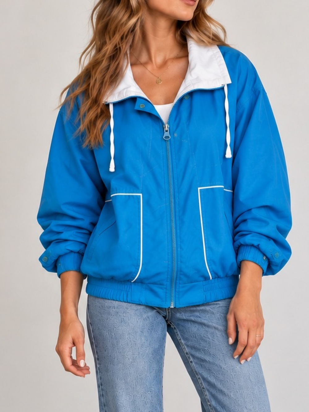 90's Misty Valley Blue Varsity Bomber Jacket Unisex Vintage Coat